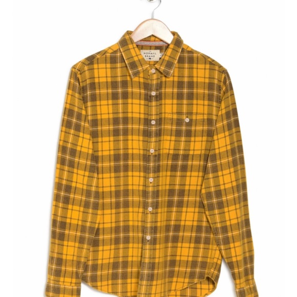 THE NORMAL BRAND CLASSIC GINGHAM BUTTON UP GOLD PLAID FLANNEL SHIRT AUTU… - Picture 2 of 12